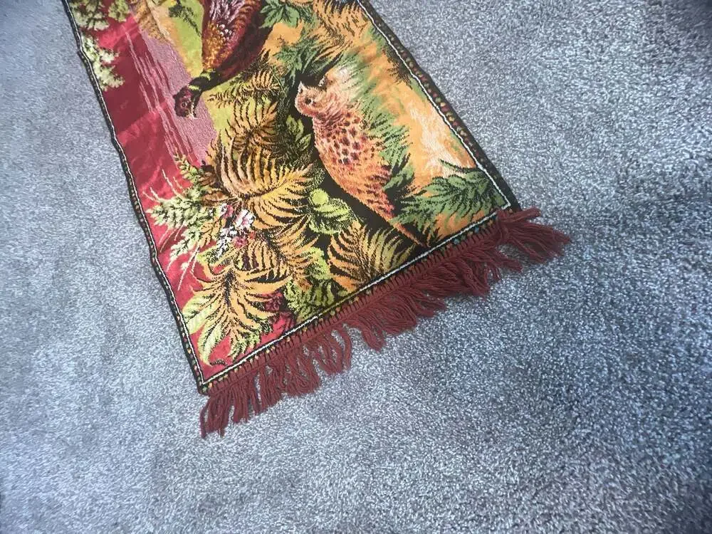 Vintage Pheasant Woodland Velvet Wall Tapestry Rug